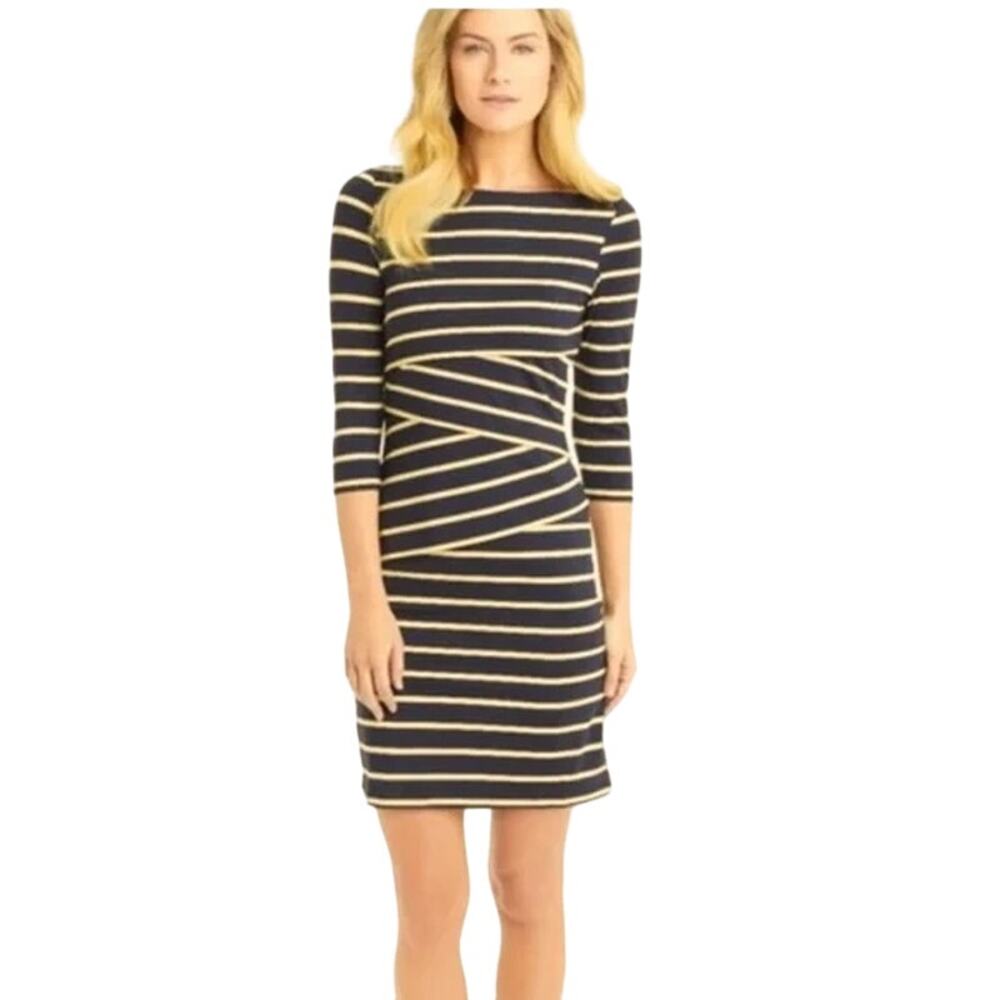 McLaughlin Black and Beige Striped Dress - Size S